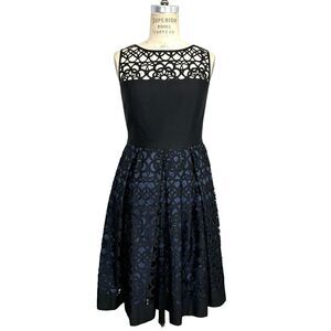 Muse Womens Sleeveless Party Dress Sz 8 Black Navy Blue Laser Cut Eyelet Wedding